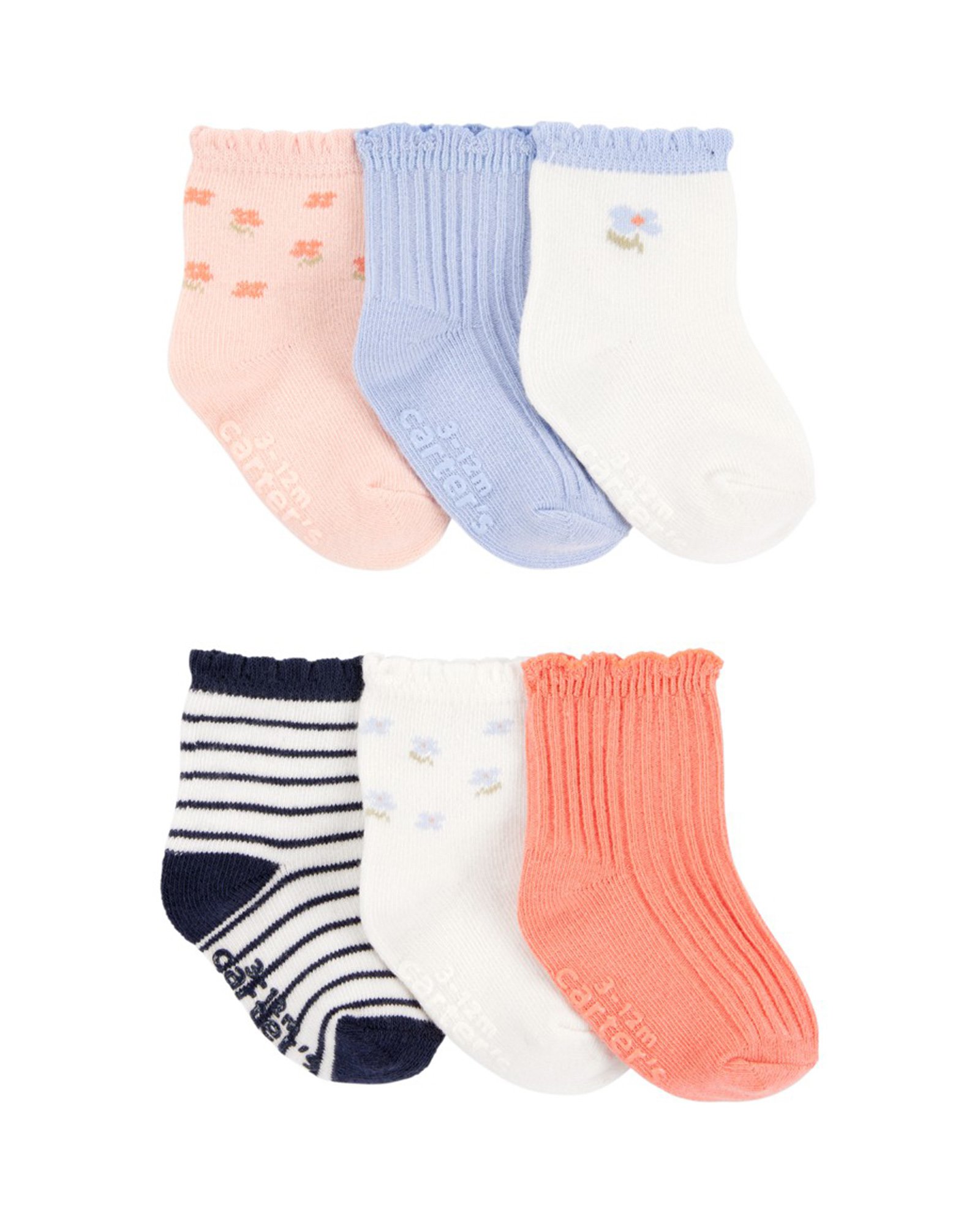 Kit meia bebê 6 pares floral canelado listrado multicor | Carter's