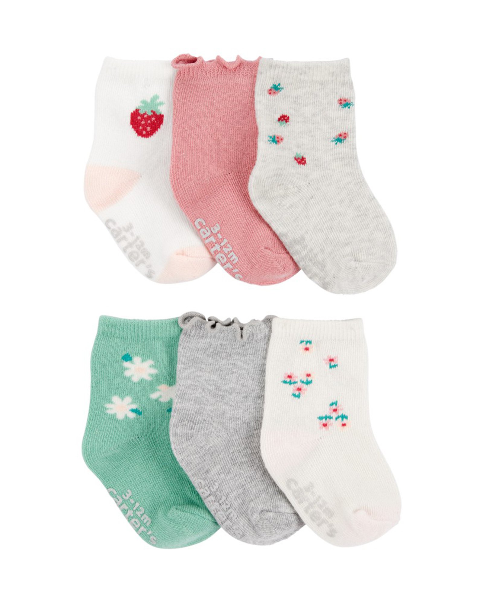 Kit meia bebê 6 pares ripple floral morango multicor | Carter's