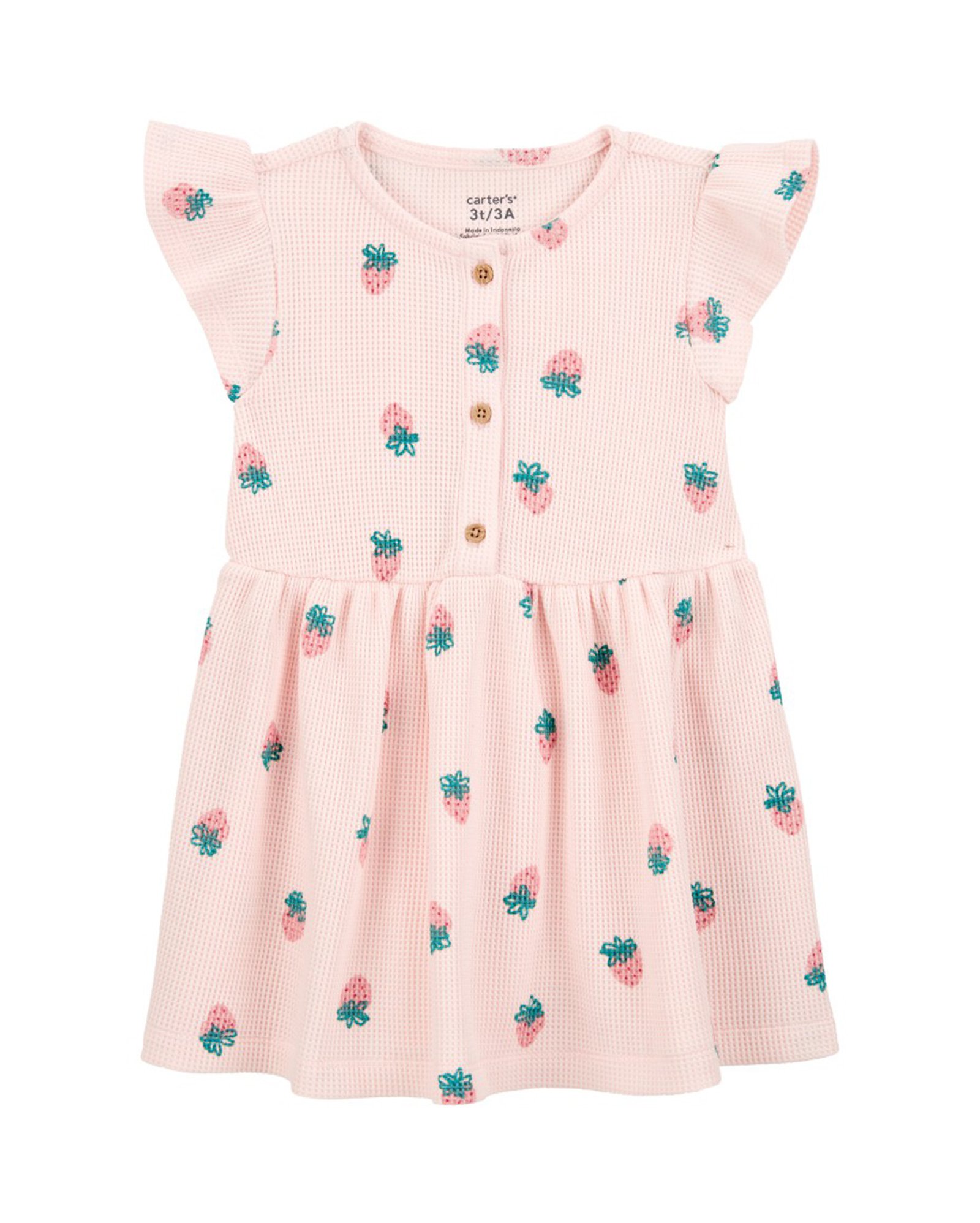 Vestido infantil evasê texturizado morangos rosa | Carter's