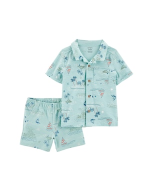 Conjunto curto infantil 2 peças com bolso ilha azul | Carter's