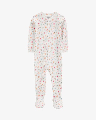 Macacão pijama bebê pezinhos floral off-white | Carter's