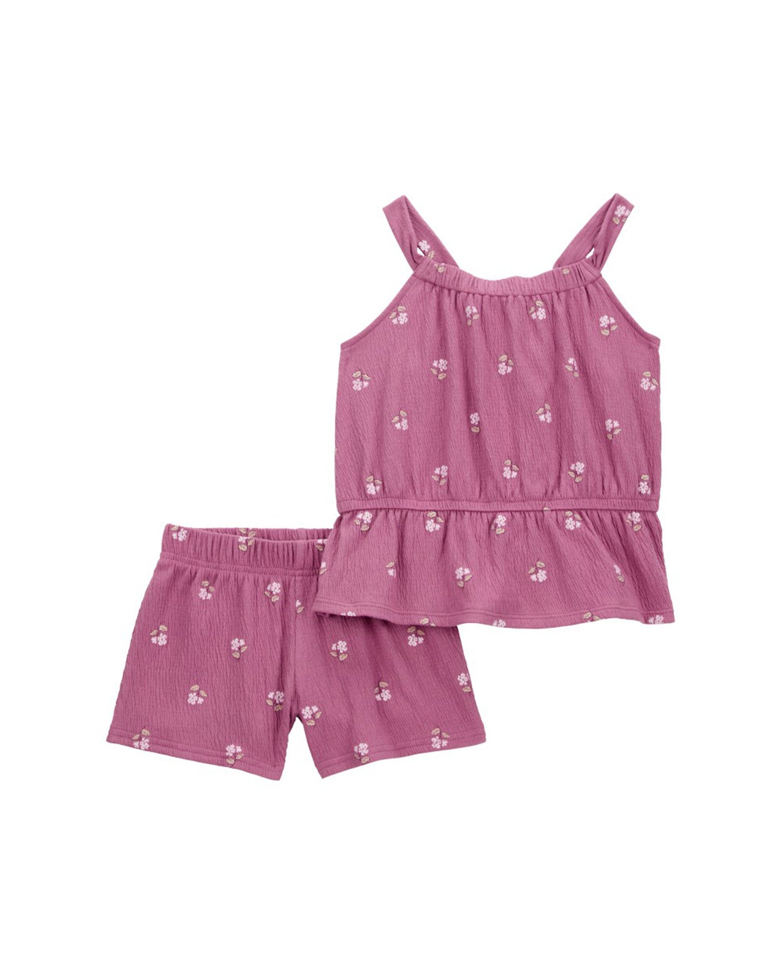 Conjunto curto infantil 2 peças texturizada floral rosa | Carter's