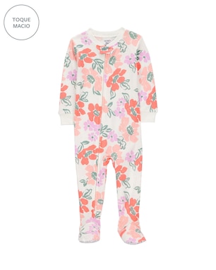 Macacão pijama bebê com pezinhos floral off-white | Carter's