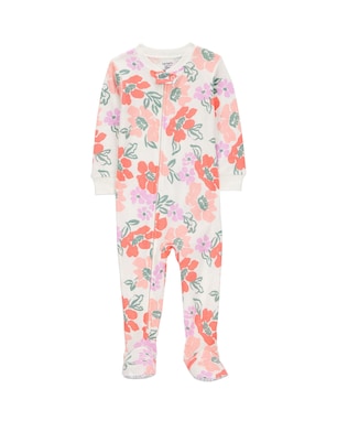Macacão pijama bebê com pezinhos floral off-white | Carter's