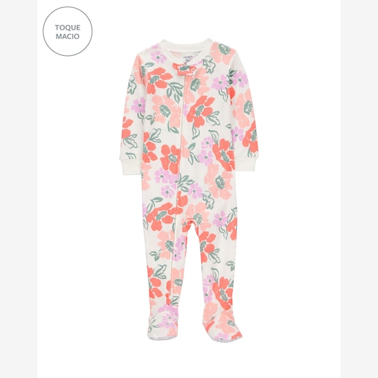 Macacão pijama bebê com pezinhos floral off-white | Carter's