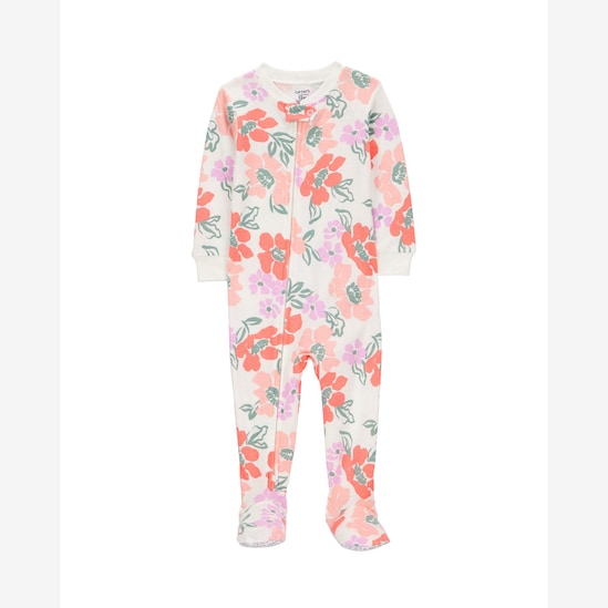 Macacão pijama bebê com pezinhos floral off-white | Carter's