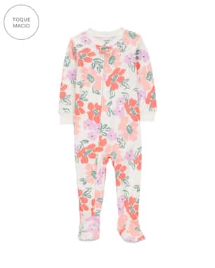Macacão pijama bebê com pezinhos floral off-white | Carter's