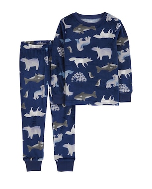 Pijama longo infantil 2 peças de fleece bichinhos azul | Carter's