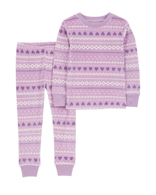 Pijama longo infantil 2 peças de fleece corações lilás | Carter's