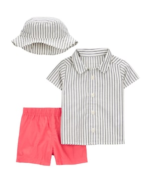 Conjunto curto bebê 3 peças listrado com bucket hat multicor | Carter's