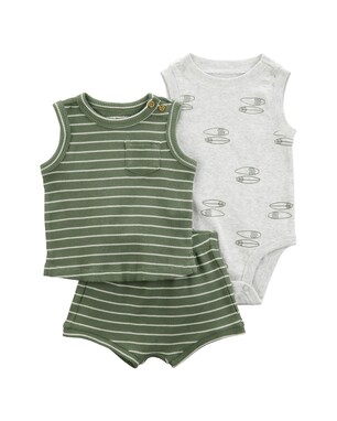 Conjunto curto bebê 3 peças texturizado listrado prancha multicor | Carter's