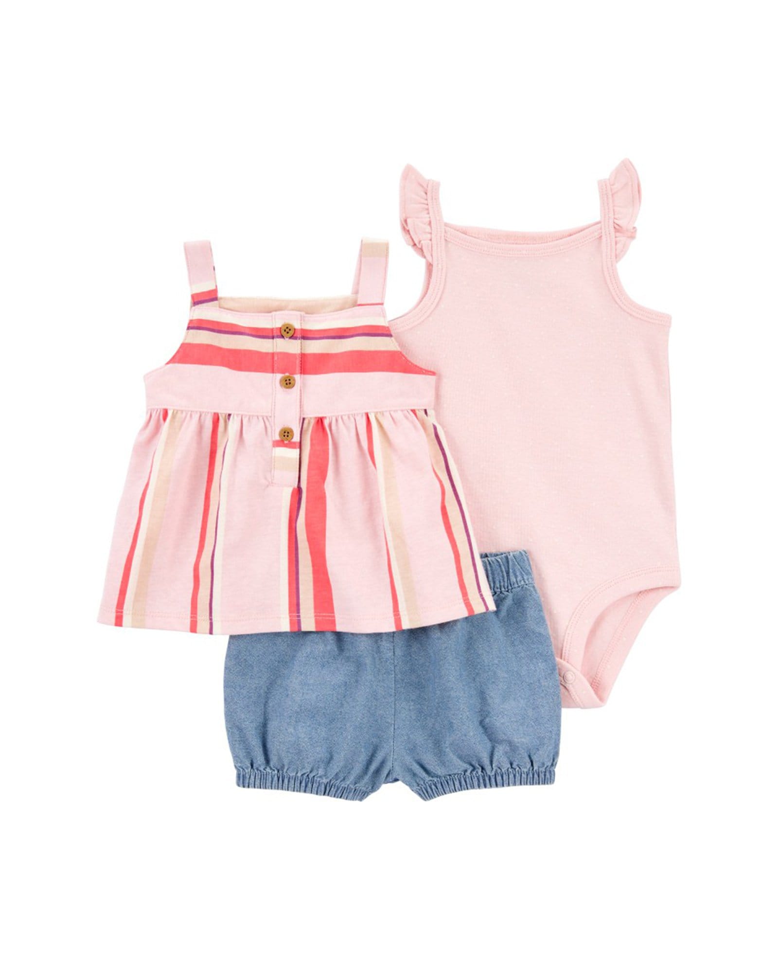 Conjunto curto bebê 3 peças listrada babados multicor | Carter's