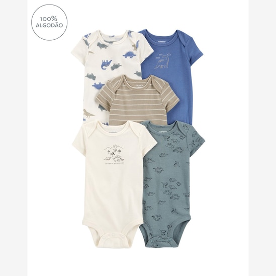 Kit body bebê 5 peças listras dino multicor | Carter's
