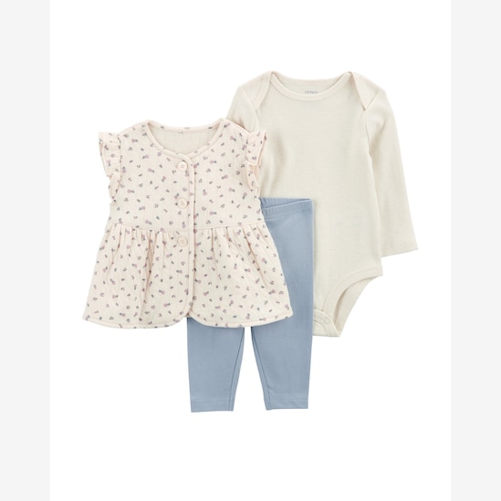 Conjunto longo bebê 3 peças babados floral multicor | Carter's