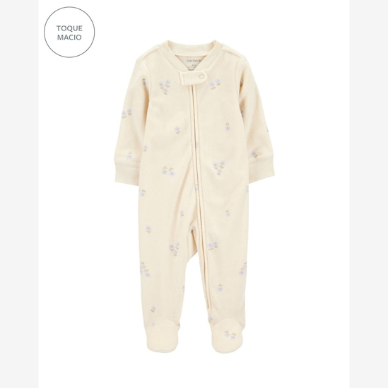 Macacão bebê atoalhado com pezinho floral - bege | Carter's