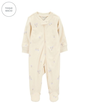 Macacão bebê atoalhado com pezinho floral - bege | Carter's