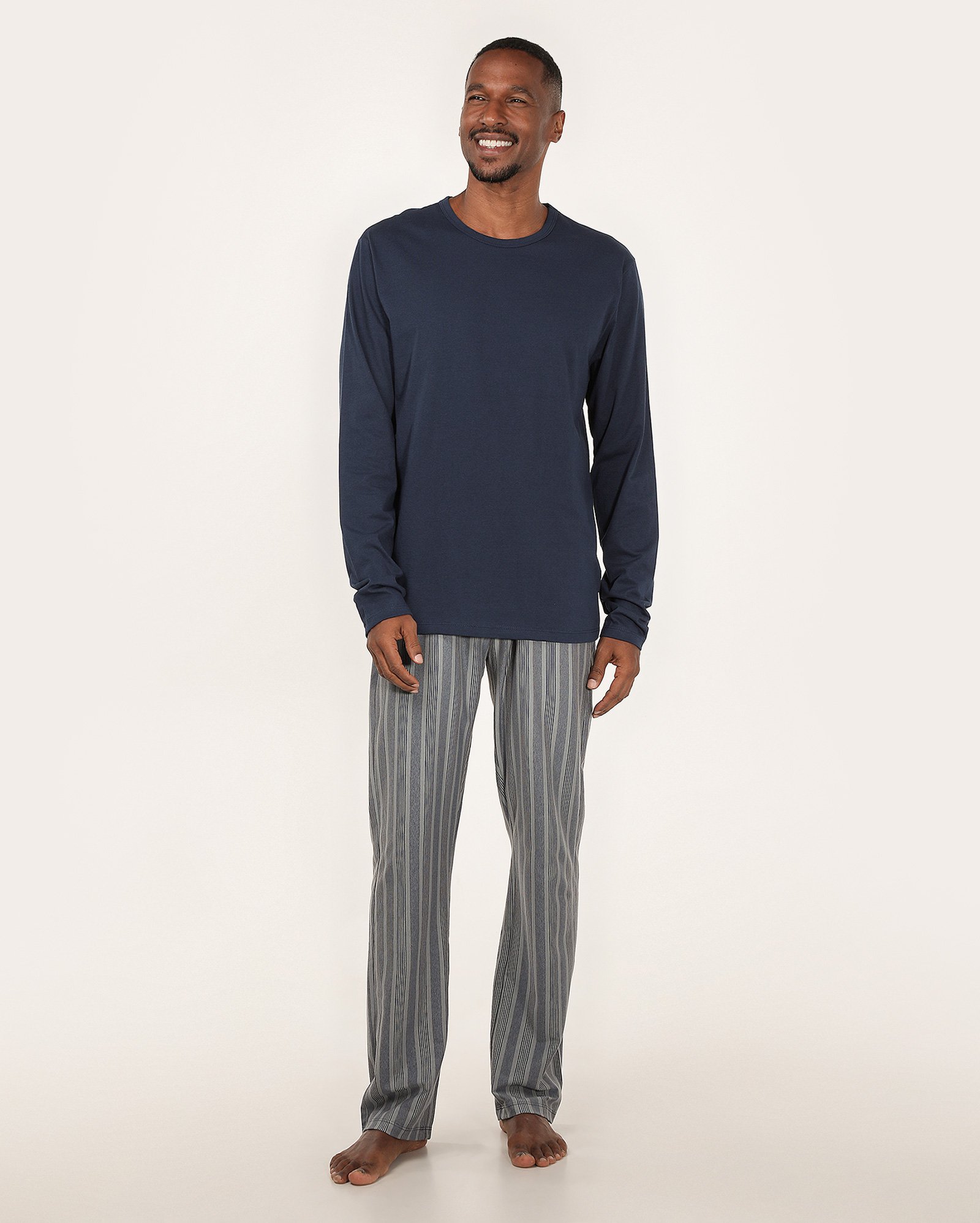 Pijama longo masculino com listras fio tinto multicor | Riachuelo
