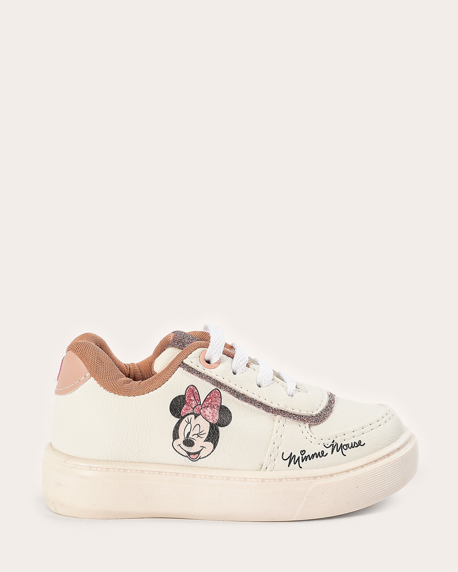 Tênis infantil com glitter Minnie off-white | Disney