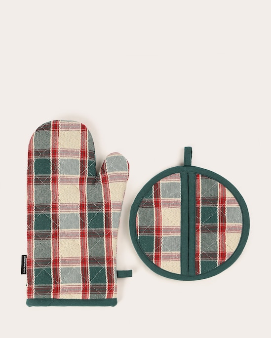 Kit luva e pega panela 2 peças xadrez multicor