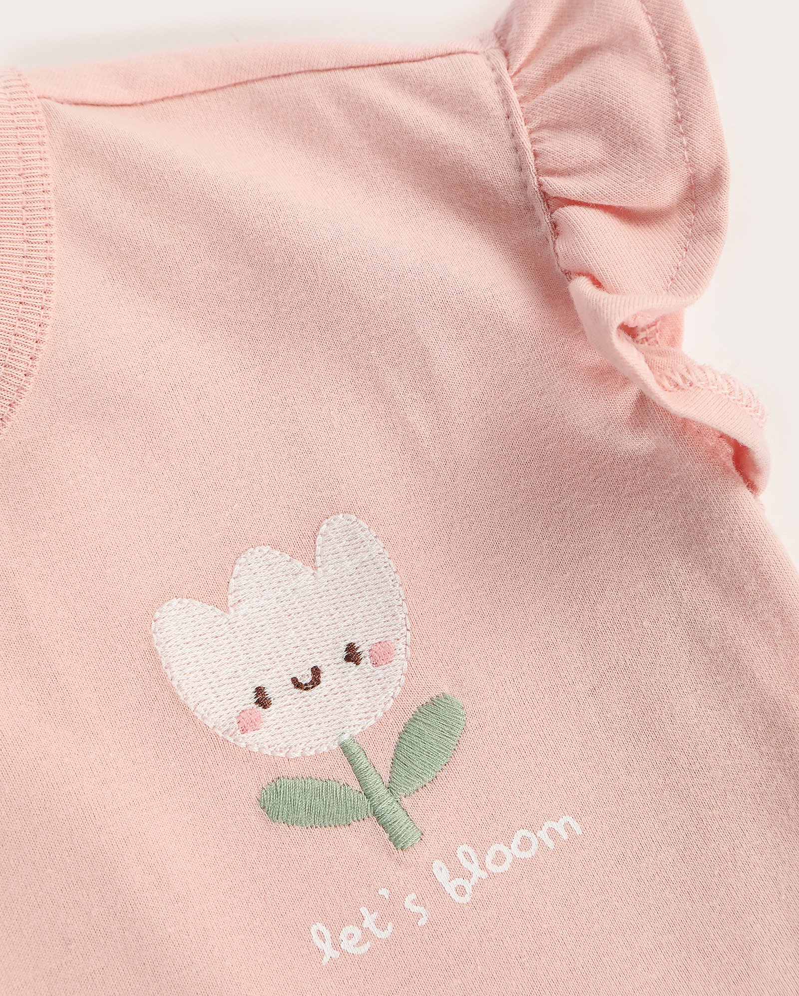 Camiseta bebê florzinha com babados rosa