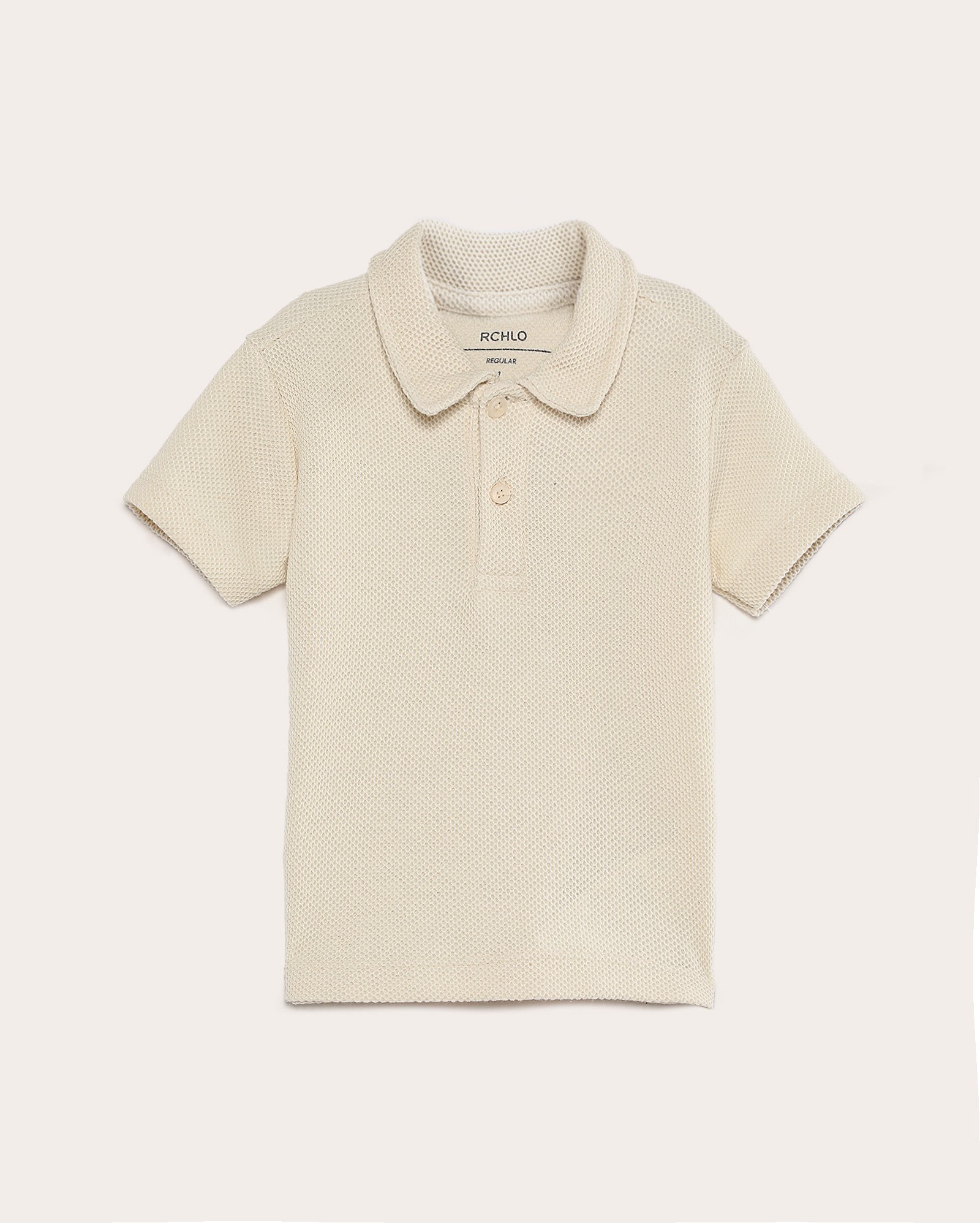 Camisa polo infantil regular texturizada com botões 1-4A - bege