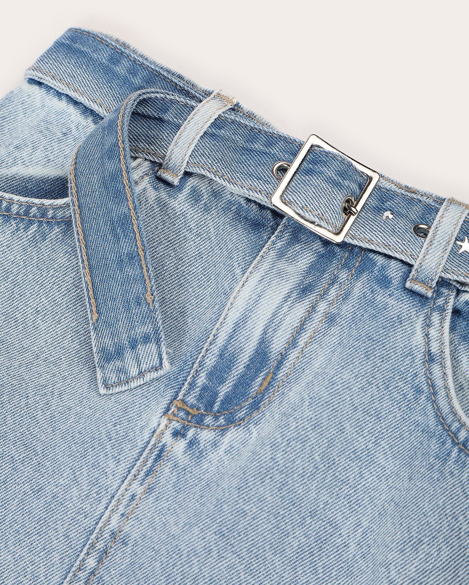 Saia jeans infantil estonada com cinto 4-10A denim claro