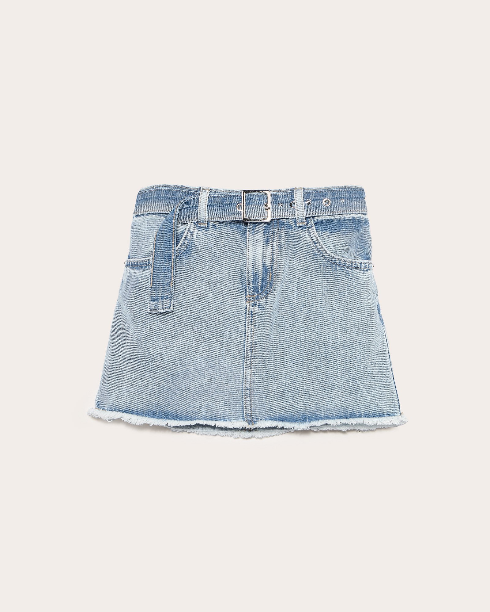 Saia jeans infantil estonada com cinto 4-10A denim claro