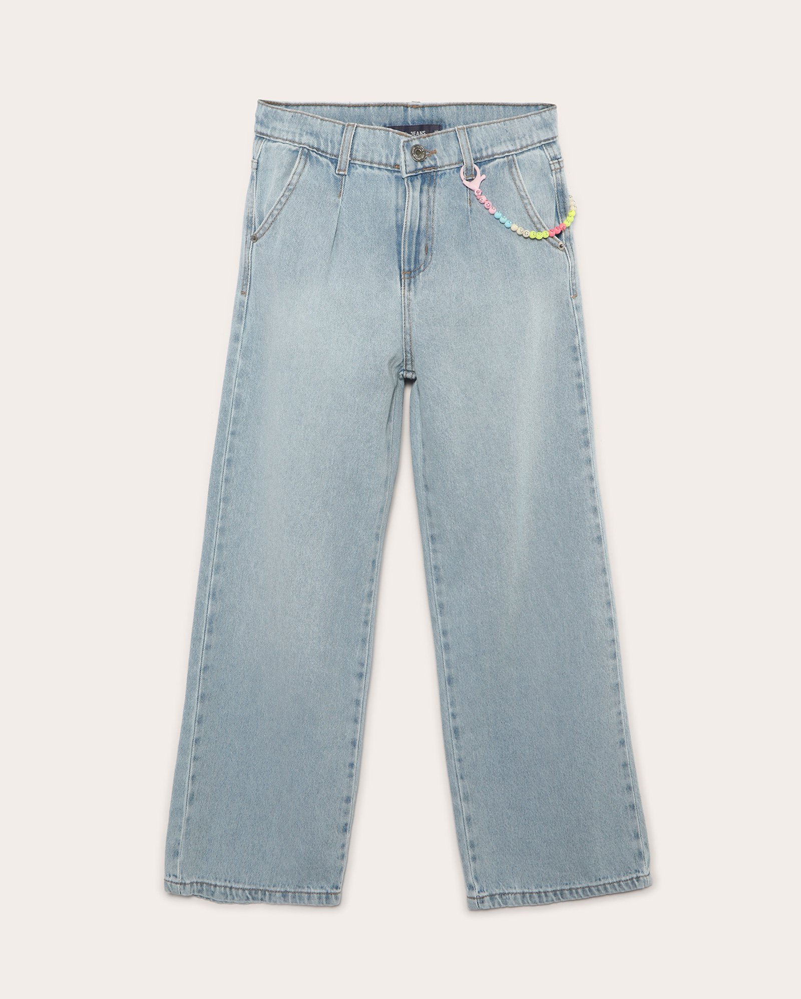 Calça jeans infantil wide leg com corrente 4-10A denim claro | Pool Jeans