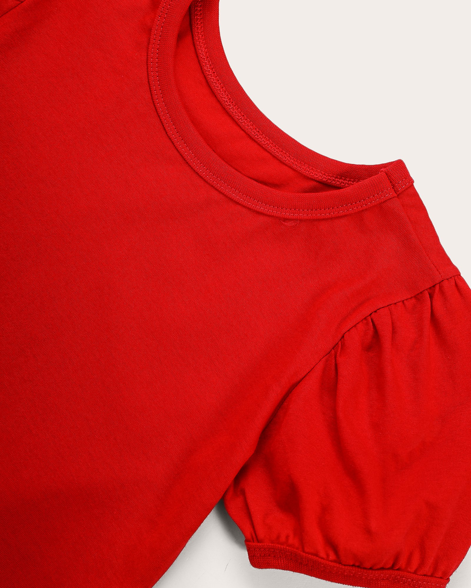 Camiseta infantil regular manga bufante 4-10A - Vermelho
