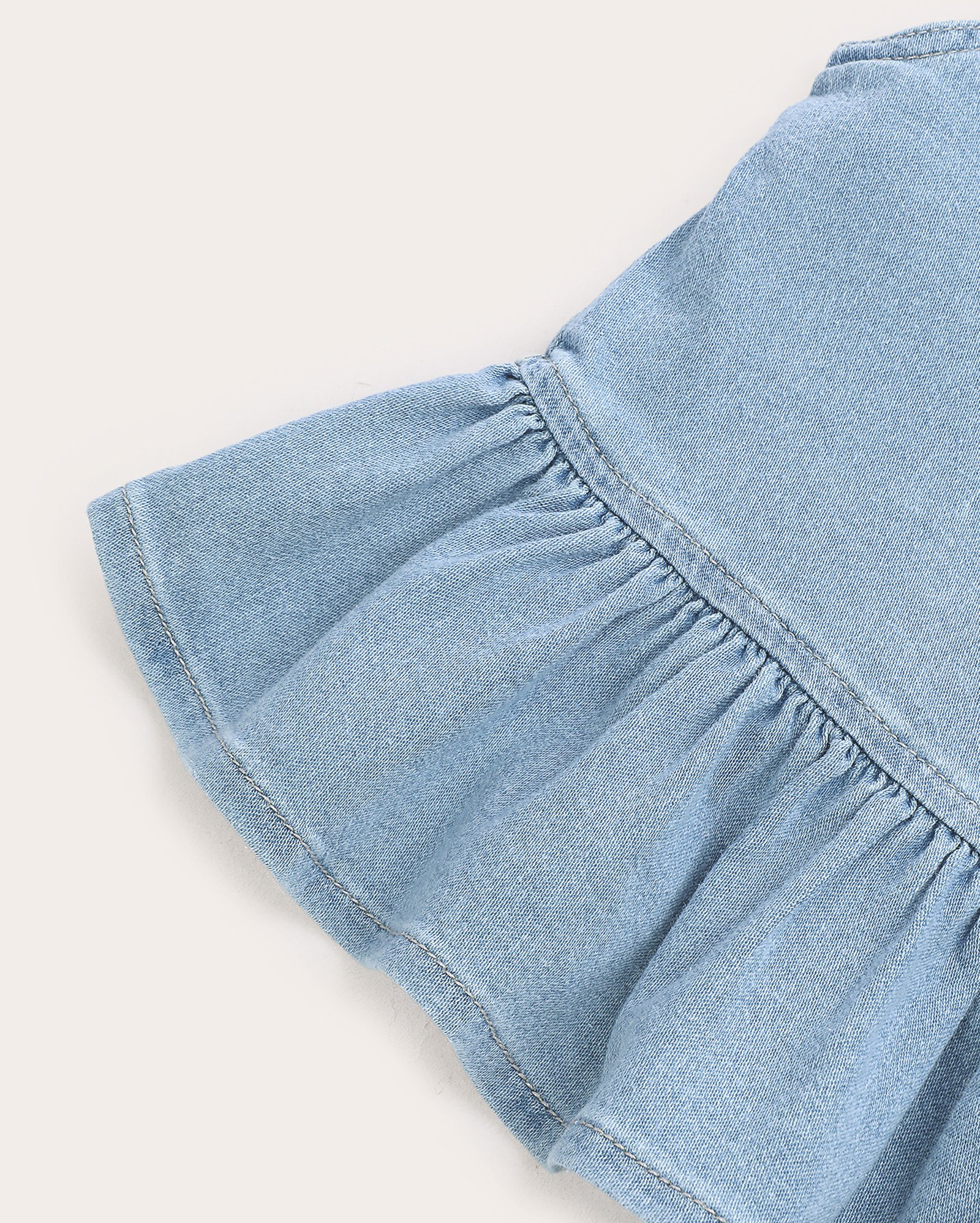 Bata jeans infantil com babados 4-10A - denim claro