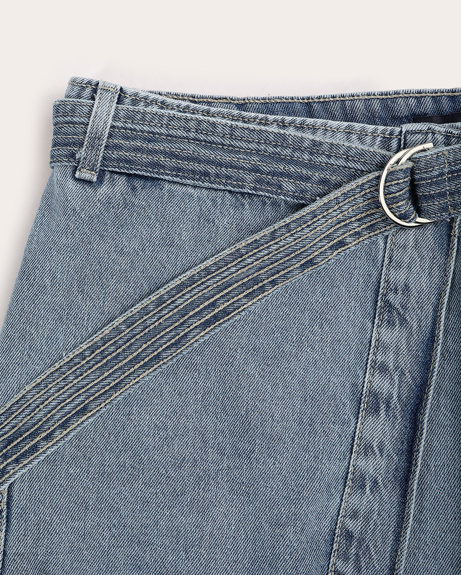 Saia jeans juvenil transpassada com cinto denim médio | Pool