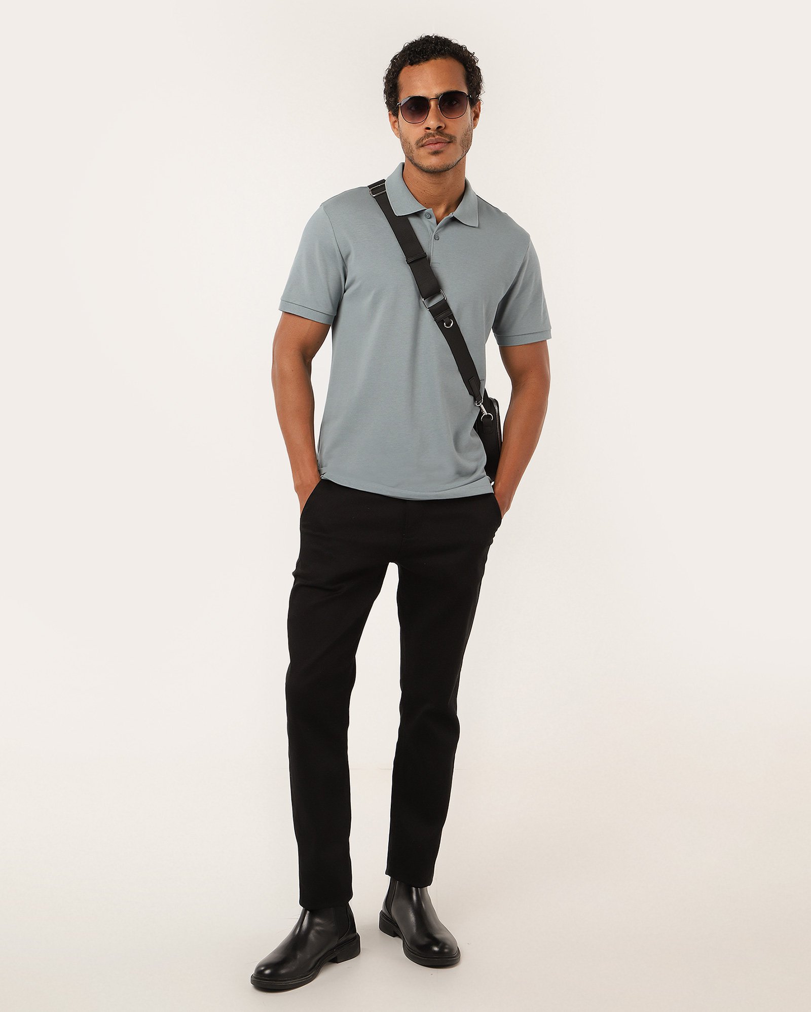 Camisa polo masculina slim algodão peruano - Cinza