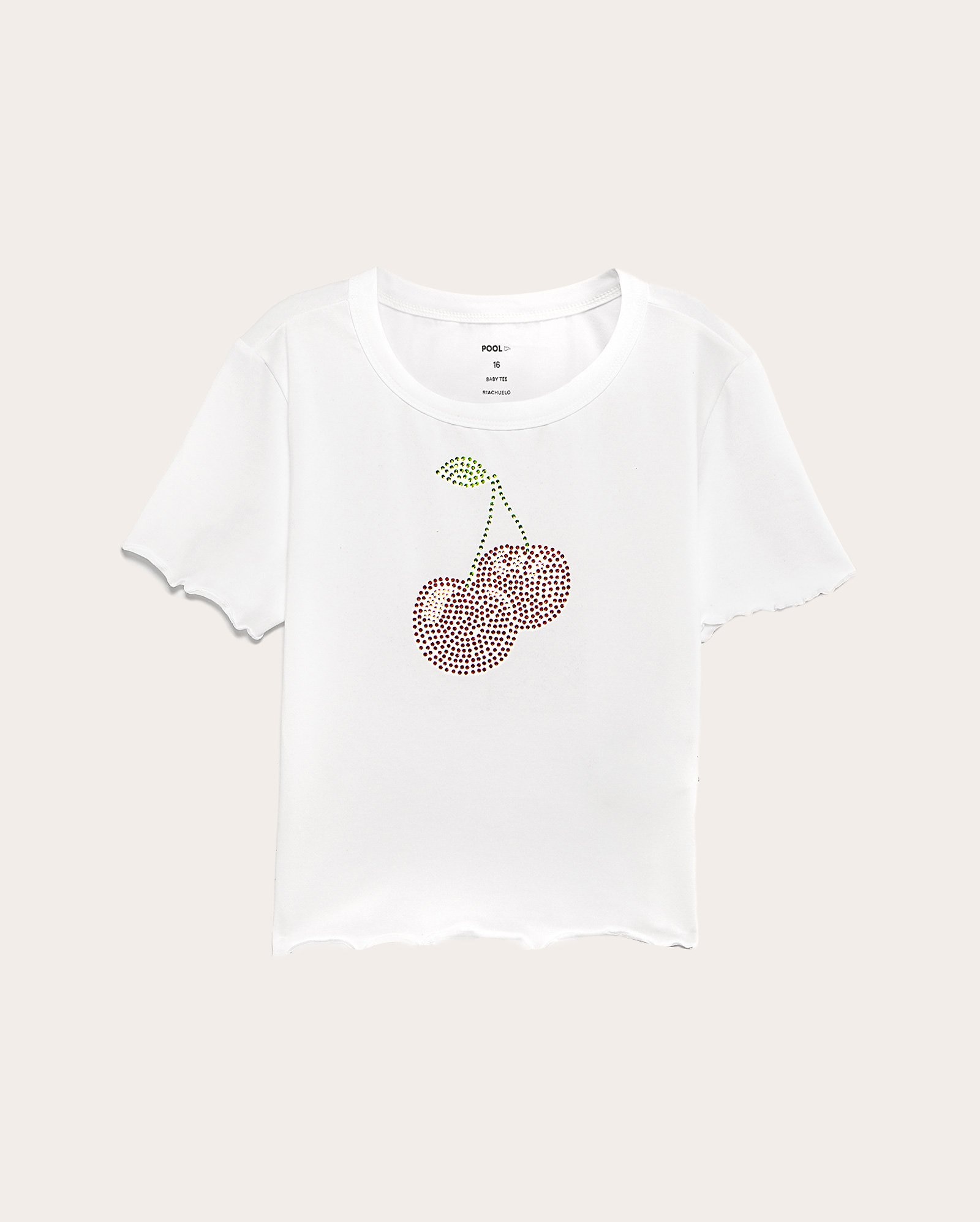 Camiseta juvenil strass cereja e barra ripple - branca