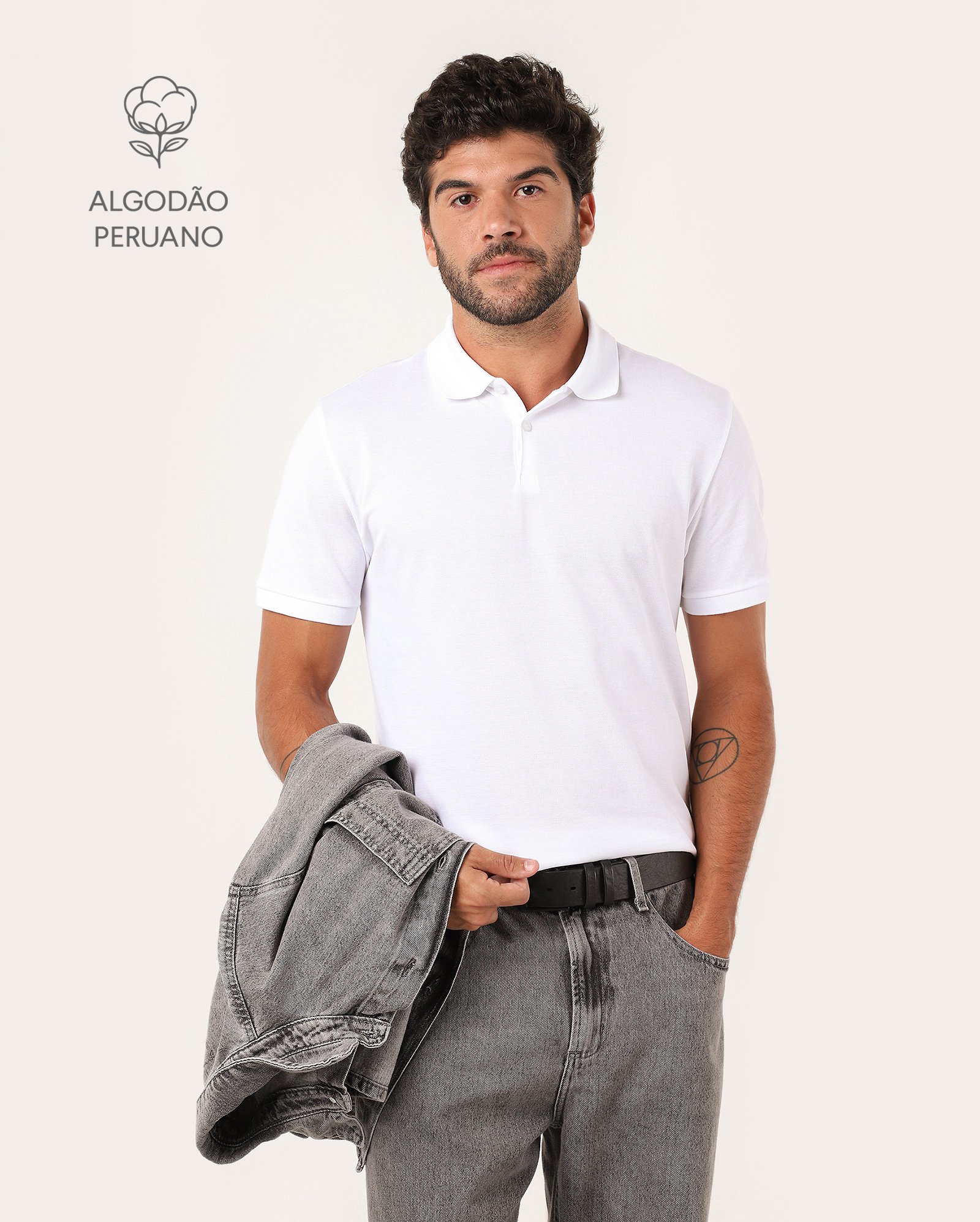 Polo masculina regular algodão peruano - Branco