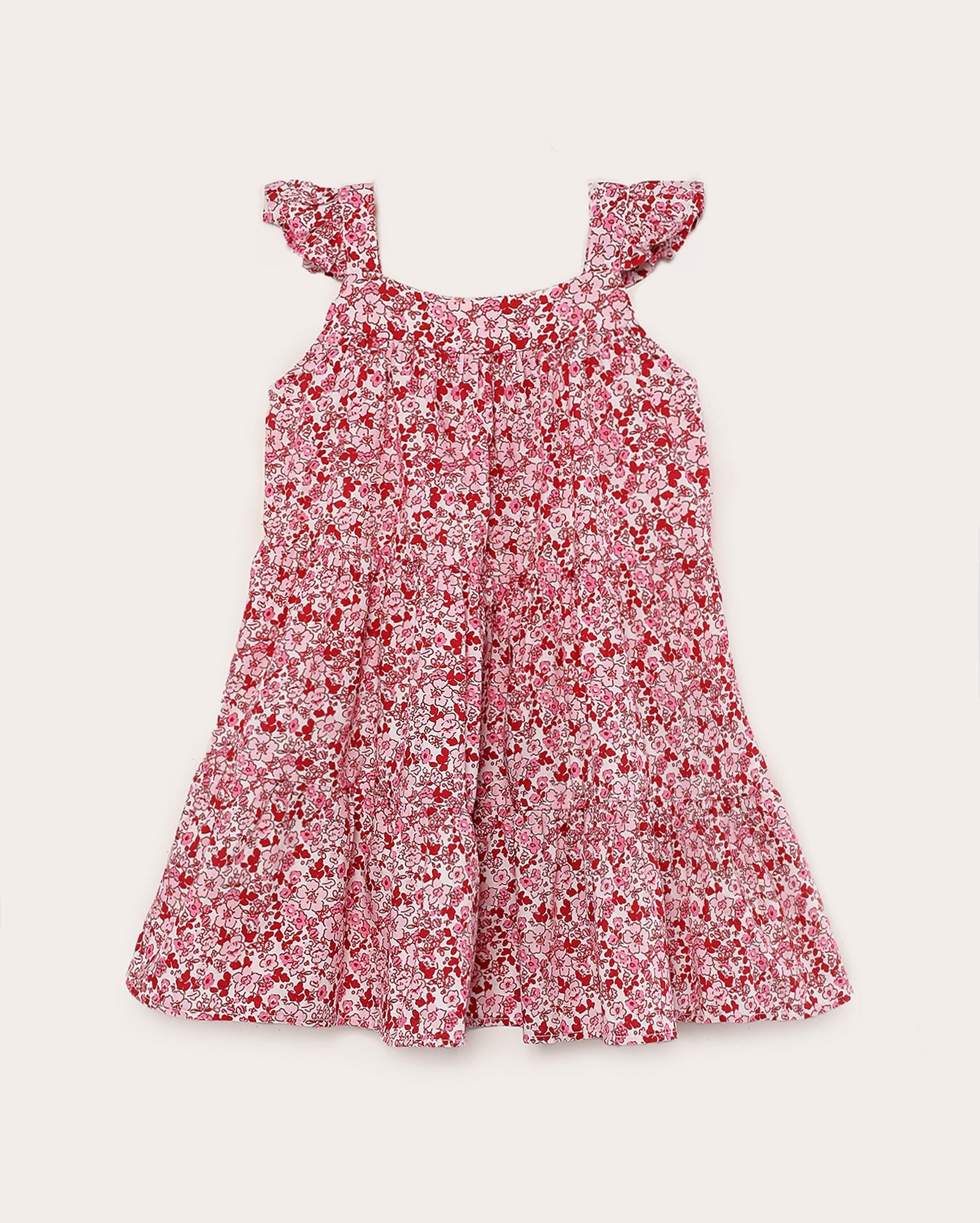 Vestido infantil evasê floral com babados 1-4A rosa | Pool Kids