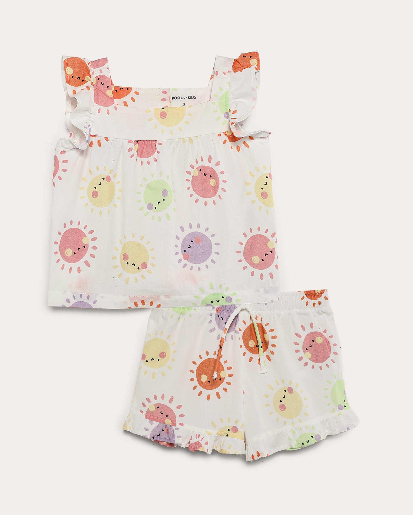 Conjunto curto infantil estampa de sol 1-4A branco | Pool Kids