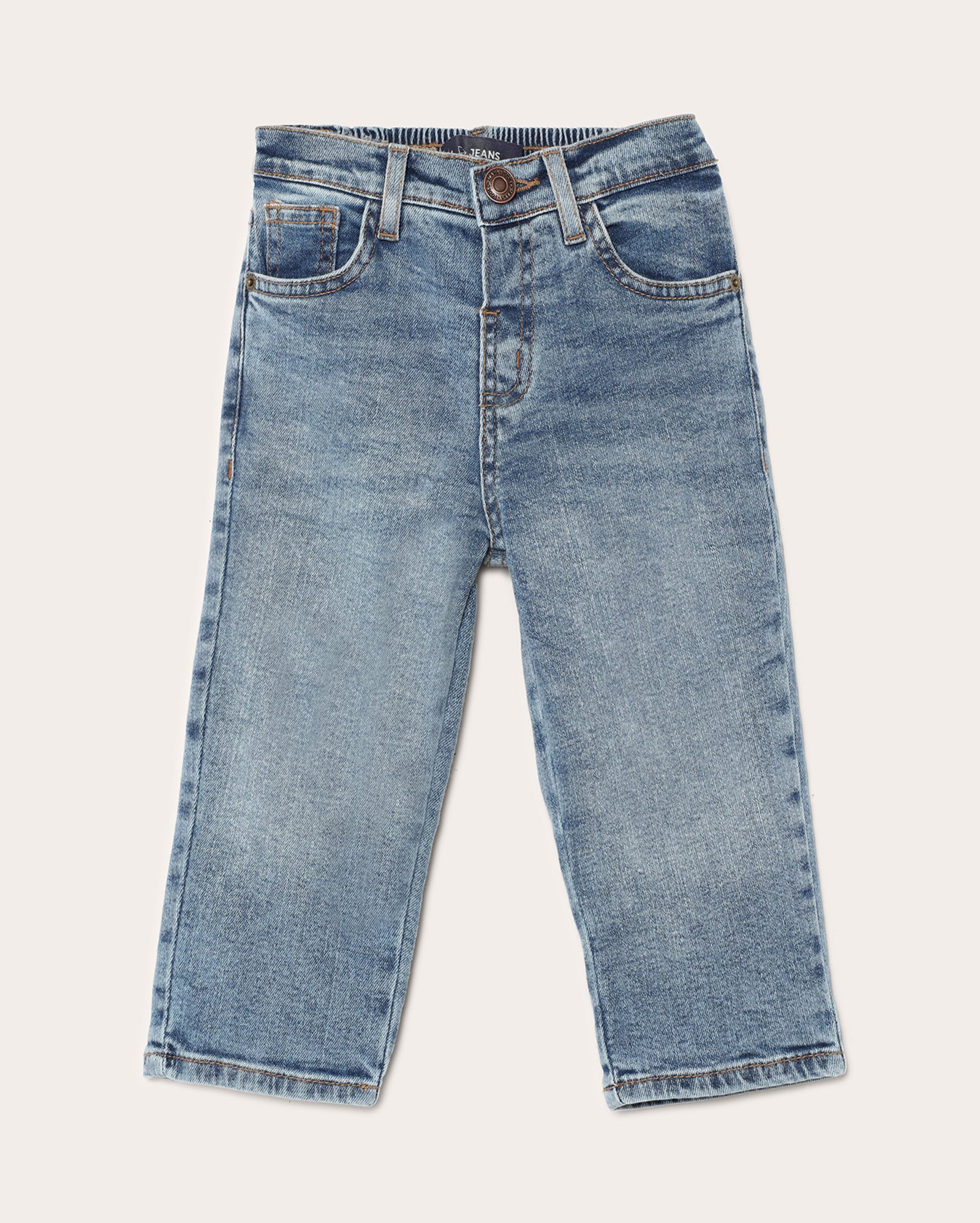 Calça jeans infantil loose estonada 1-4A denim médio | Pool Kids