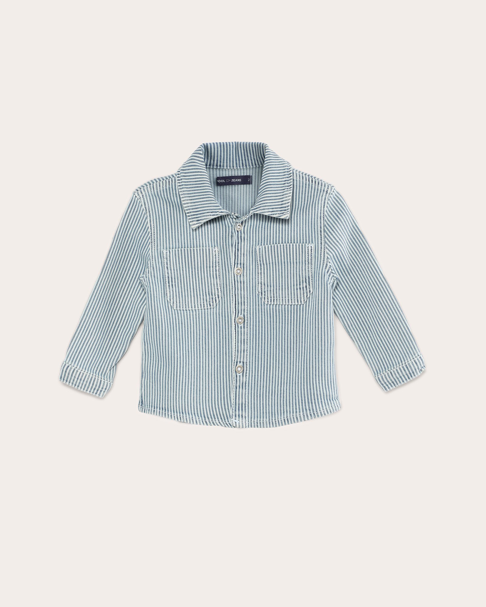 Shacket jeans infantil listrada com bolsos 1-4A denim claro