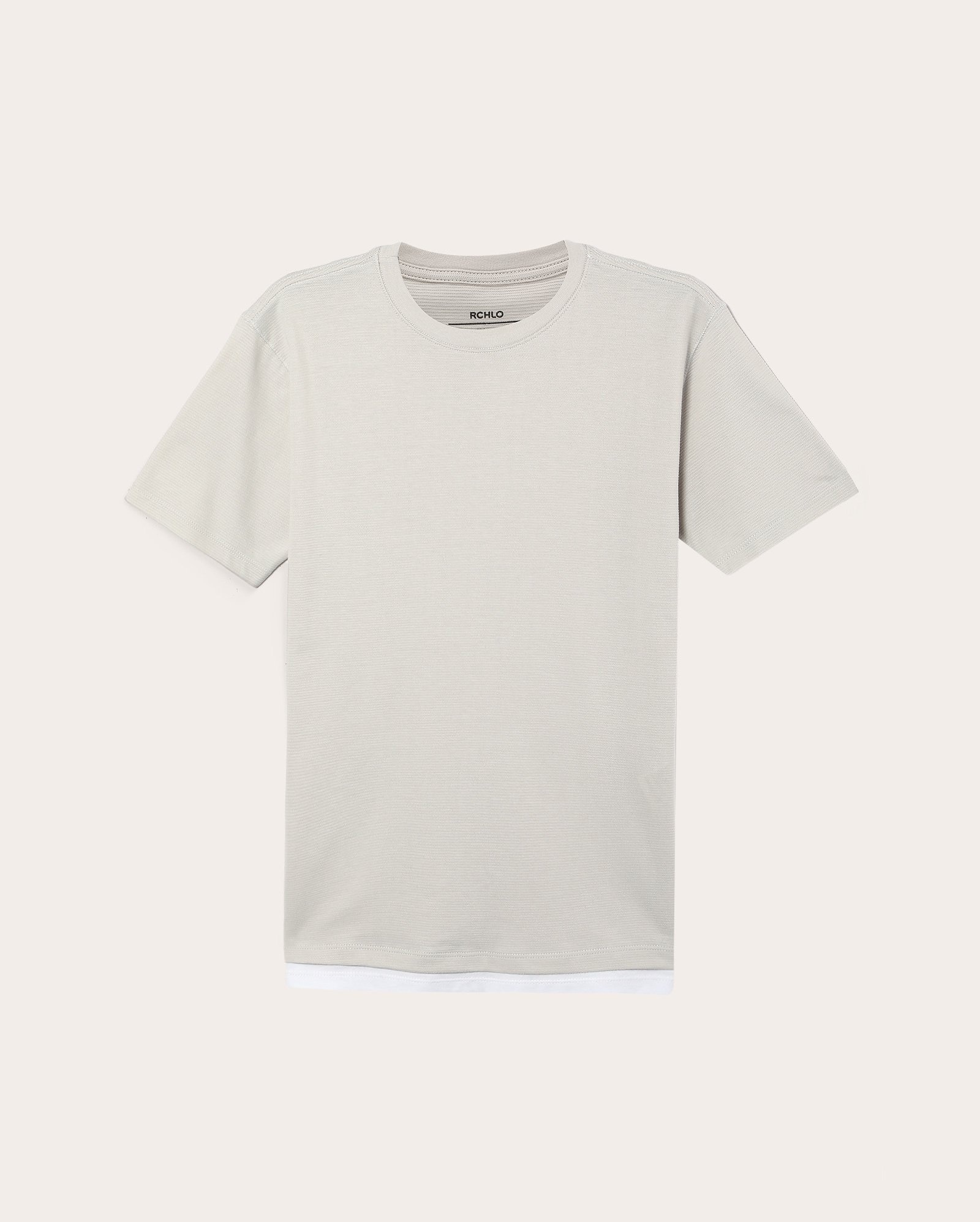 Camiseta juvenil regular texturizada barra dupla cinza