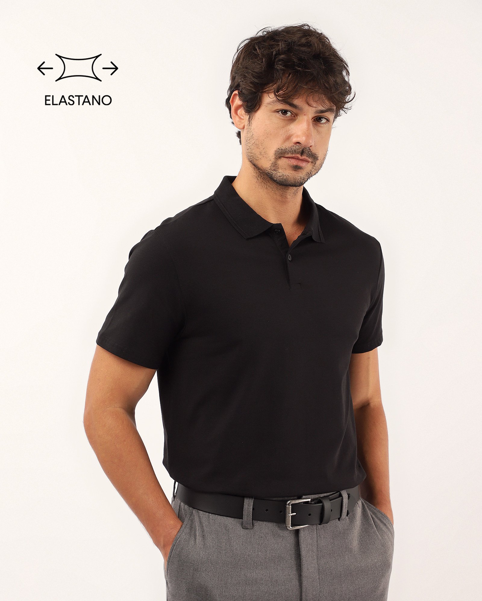 Polo masculina slim - Preto