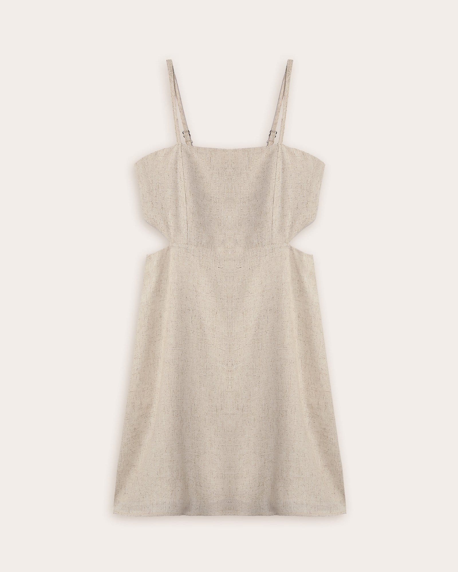 Vestido curto juvenil em viscolinho recorte lateral - bege