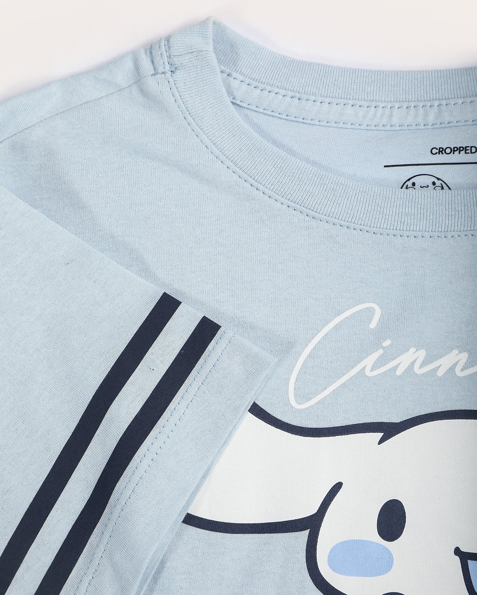 Camiseta cropped juvenil Cinnamoroll azul | Sanrio