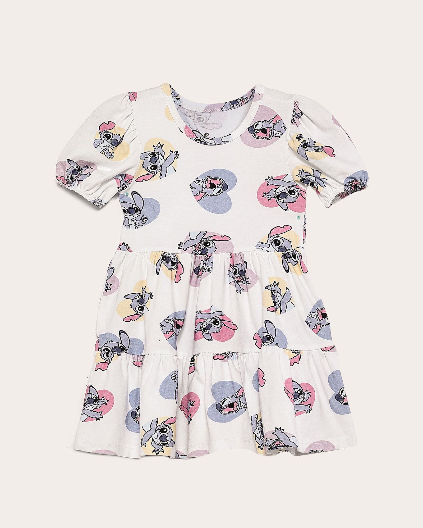 Vestido infantil manga bufante marias Stitch 1-4A branco | Disney