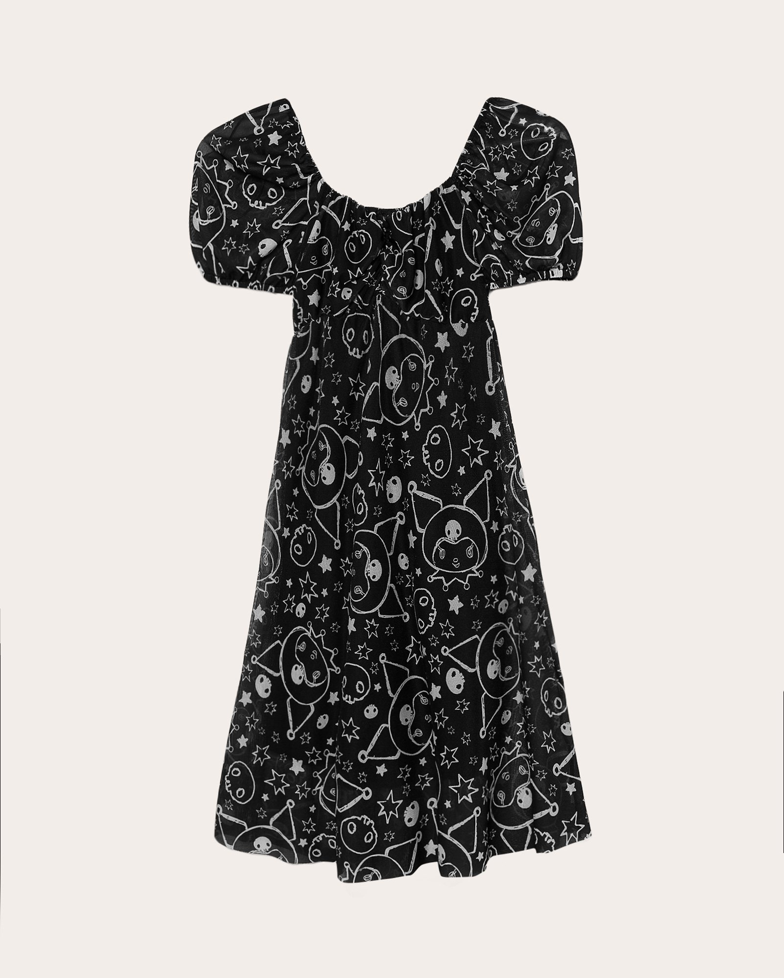 Vestido midi juvenil evasê Kuromi em tule - preto | Sanrio
