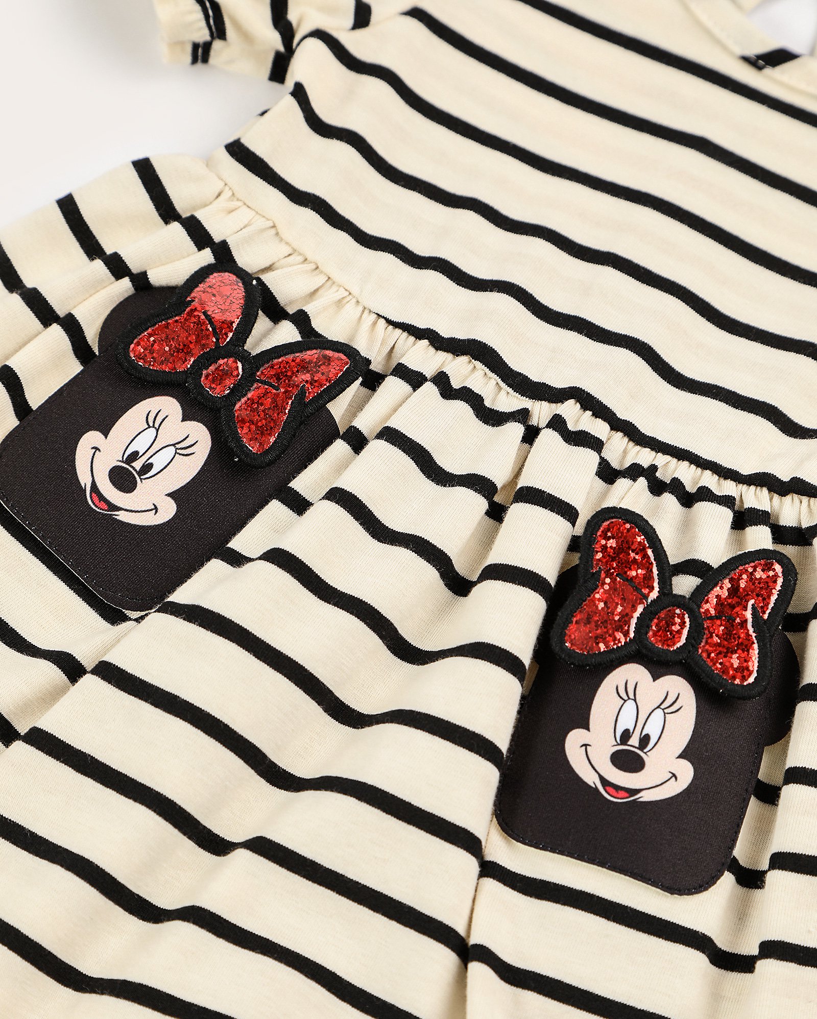 Vestido bebê godê listrado com bolsos Minnie bege | Disney