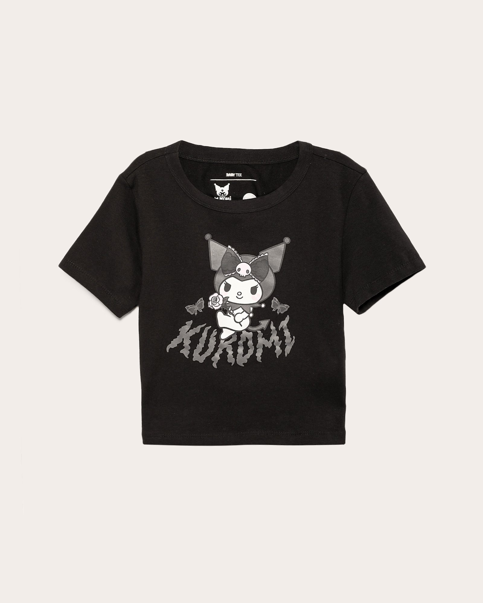 Camiseta cropped juvenil Kuromi estampada preta | Sanrio