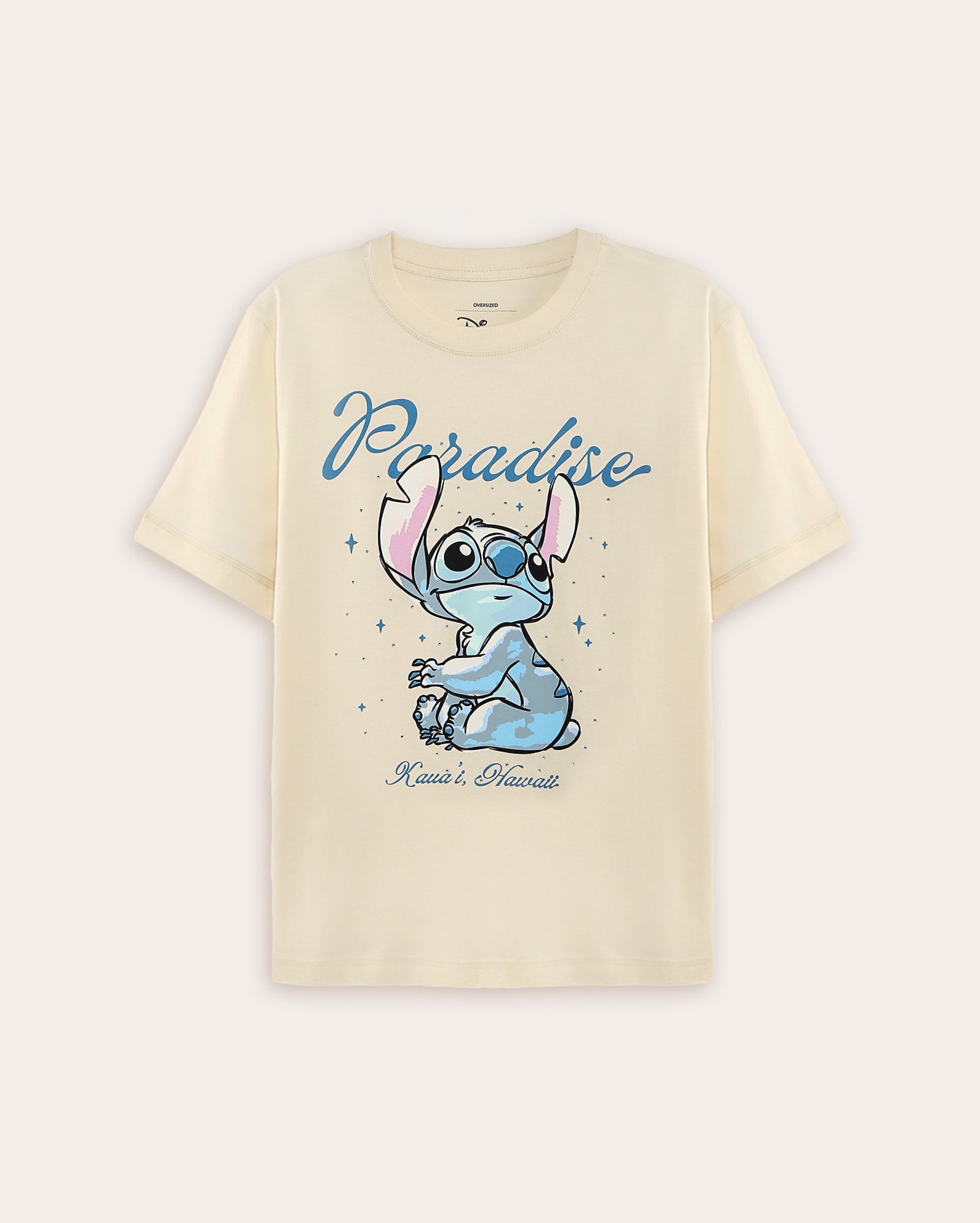 Camiseta juvenil oversized Stitch bege