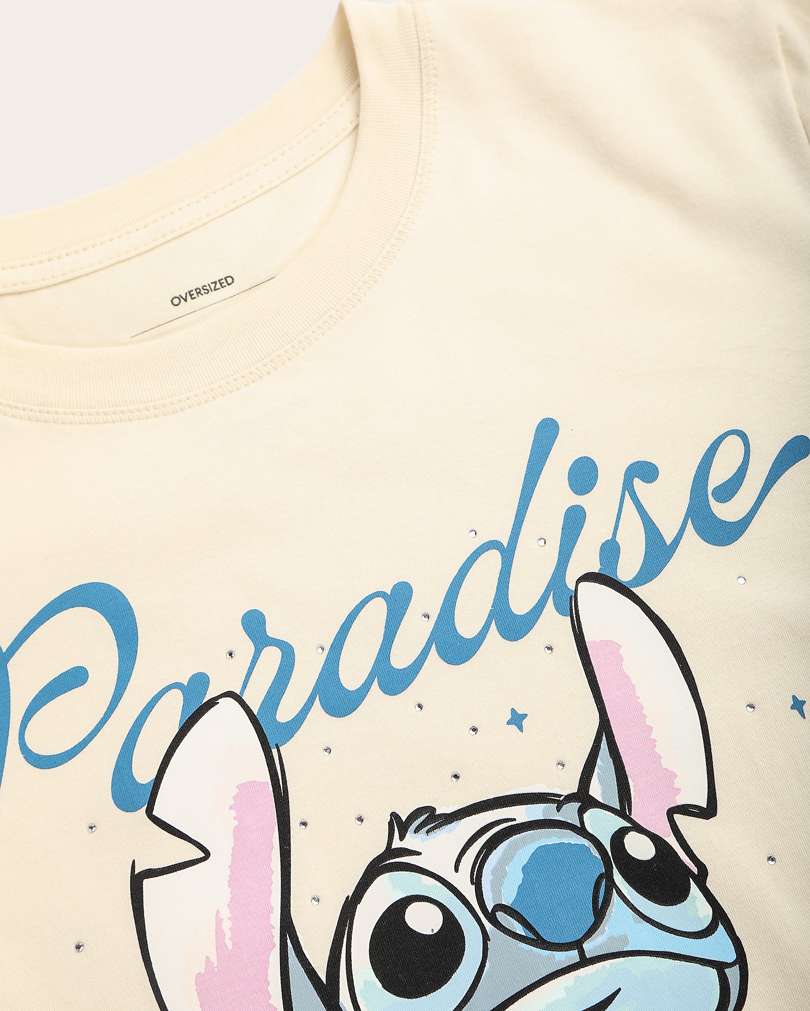 Camiseta juvenil oversized Stitch bege