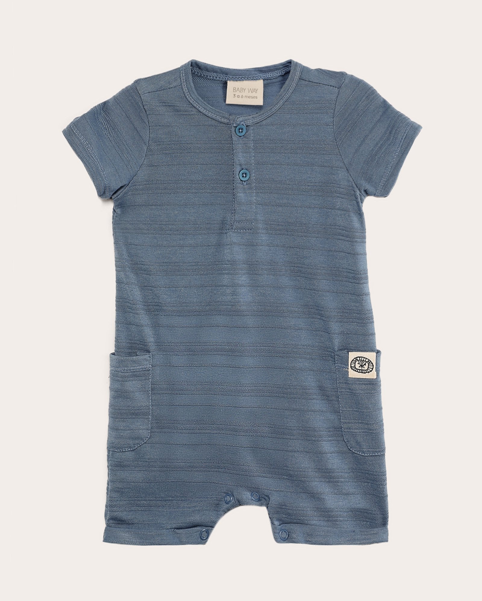 Macaquinho bebê texturizado com bolsos azul