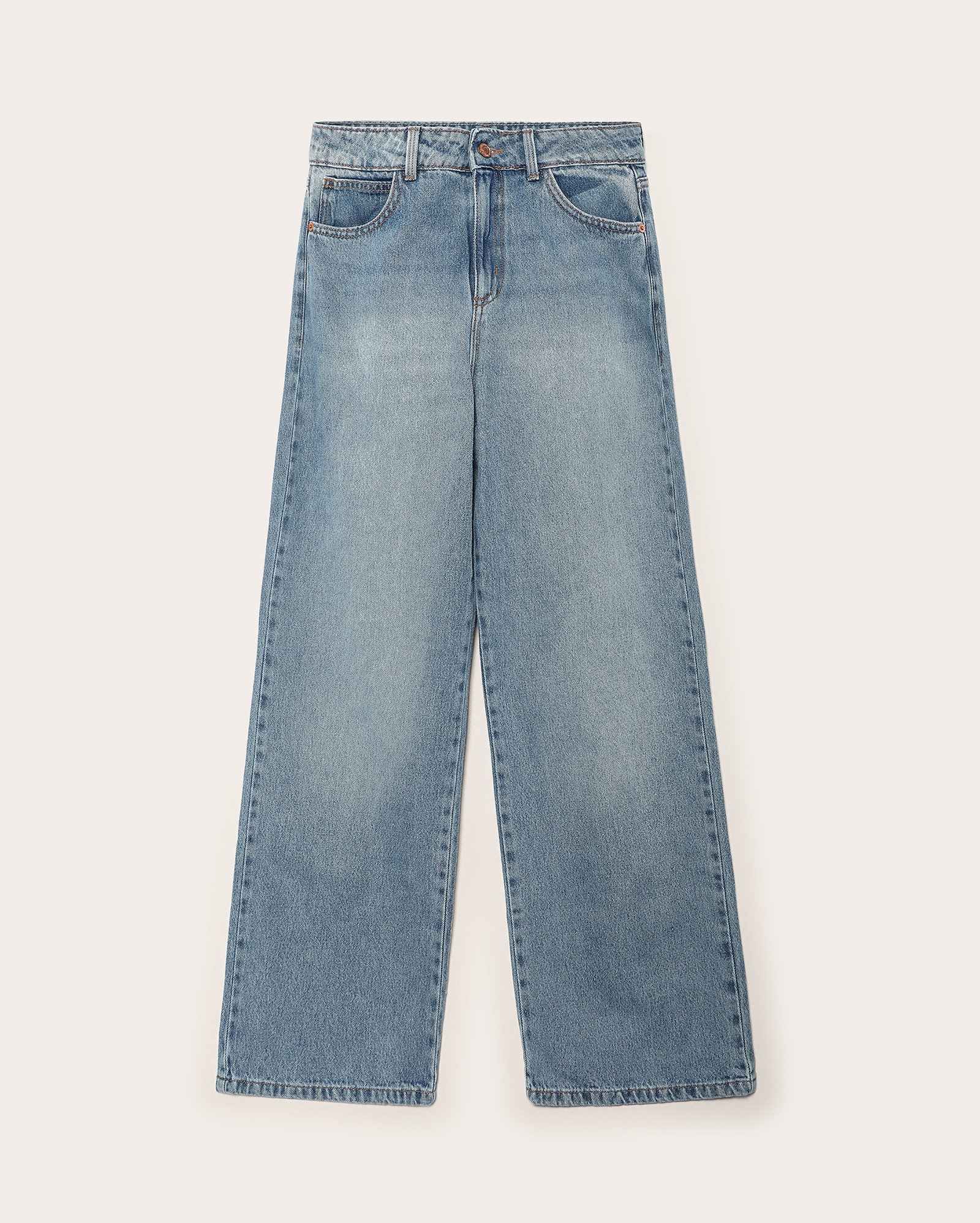 Calça jeans juvenil wide leg cintura alta lisa denim médio | Pool Jeans